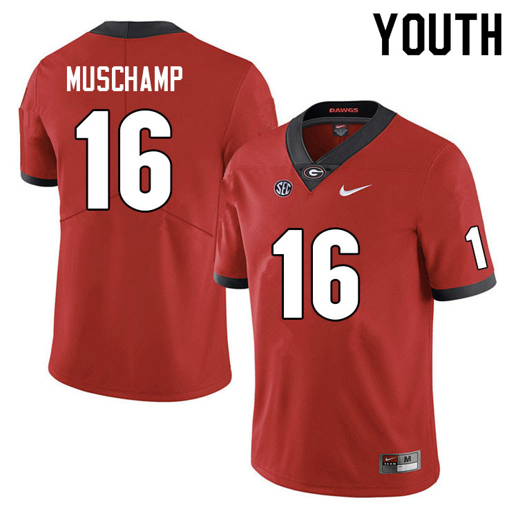 Youth #16 Jackson Muschamp Georgia Bulldogs College Football Jerseys Sale-Red Anniversary
